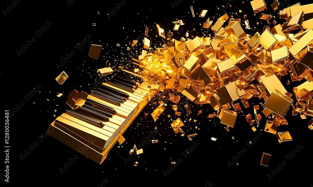Poster melodic harmony, an intricate blend of musical notes and vibrant colors, creating a dynamic visual s