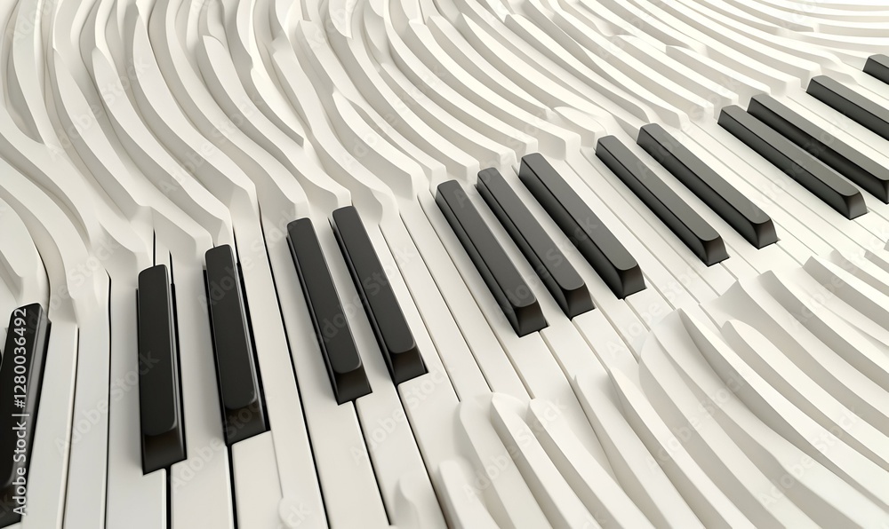 Poster harmonic flow, an abstract design intertwining musical notes with vibrant colors, evoking emotion an