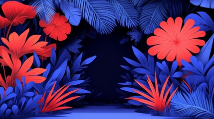 Naklejka premium Enigmatic botanical illustration showcasing vibrant flora and fauna against a gradient depth backdrop for a mystical or fantasy design element