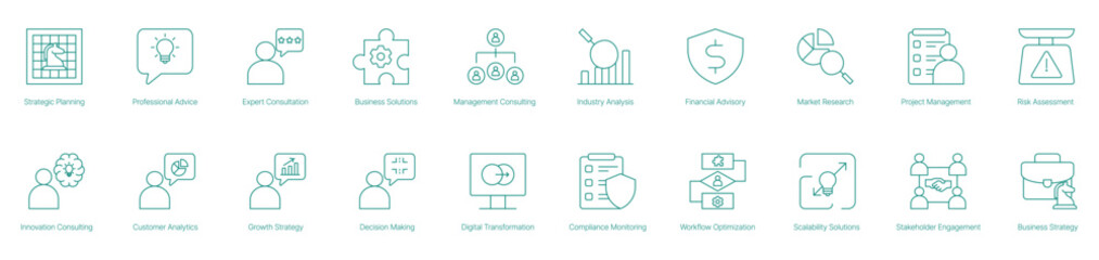 Strategic Planning, Innovation Consulting, Professional Advice, and Business Solutions Icons