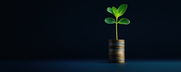 Budget Friendly Economical Concepts. Plant growing from coins symbolizing financial growth and sustainability
