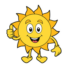 A cheerful cartoon sun character with a big, friendly smile and bright yellow rays. It’s giving a thumbs-up, radiating positivity and warmth, perfect for promoting happiness!