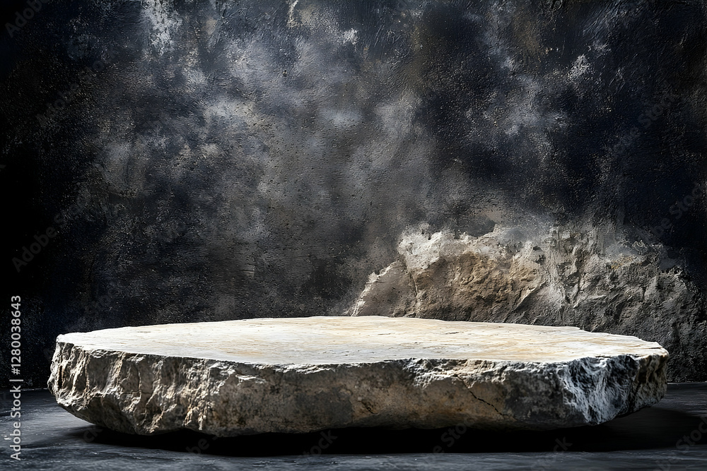 Aufkleber abstract stone platform on dark textured background for product display