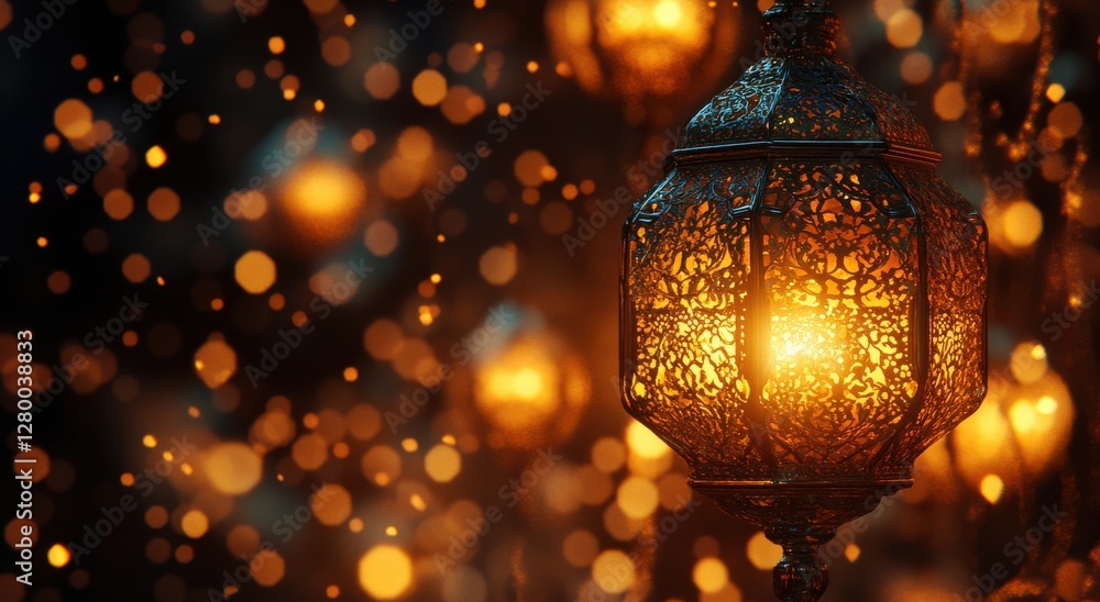Poster intricate decorative lanterns illuminating the night with warm glow and beautiful bokeh background i