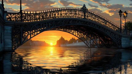 Sunset over Canal Bridge: A Golden Hour Masterpiece
