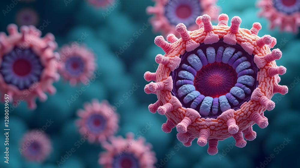 Poster microscopic view: unveiling the intricate structure of a virus. a detailed look at its components.