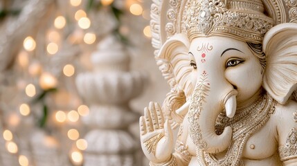 Fototapeta premium Elegant Ganesha Statue Surrounded by Soft Blurry Lights