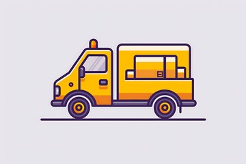 Fototapeta premium Linear icon of a delivery truck with parcel, clean and elegant in sunflower yellow.
