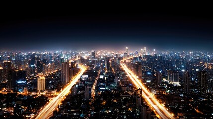 Fototapeta premium Stunning Cityscape at Night with Bright Lights and Urban Skyline