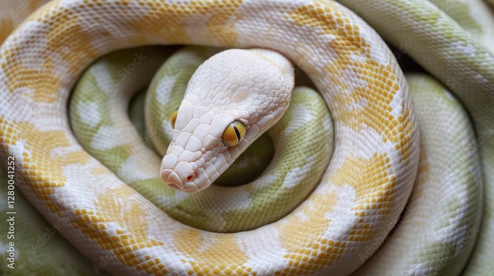 Poster a pastel green tree python coils elegantly showcasing its unique pattern