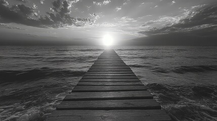 Obraz premium Ocean sunset pier path; hope, calm waves