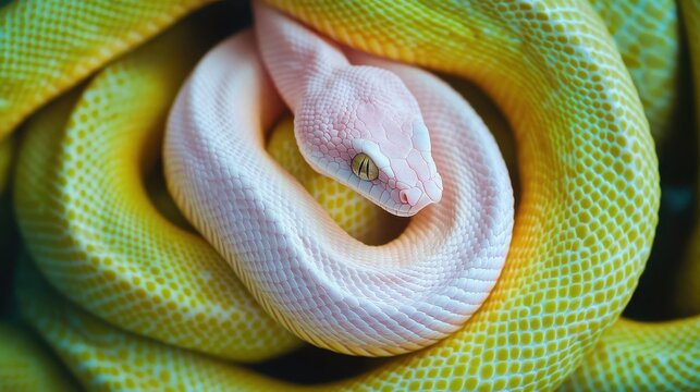 Pink and Yellow Python Snake Coiled Together