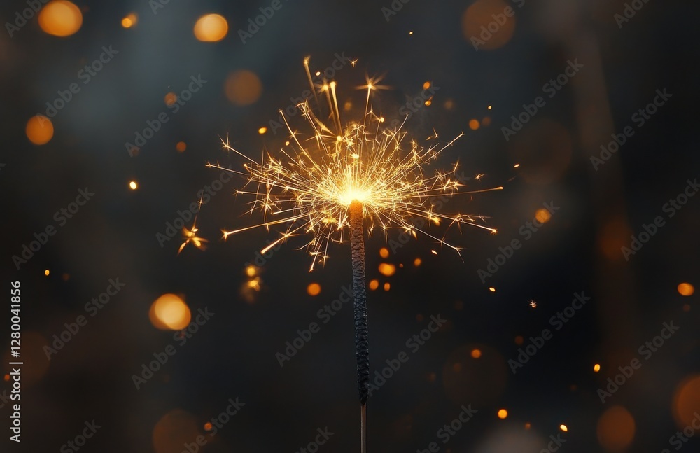 Poster sparkler glowing brightly against a dark background with bokeh effect, creating a magical and festiv