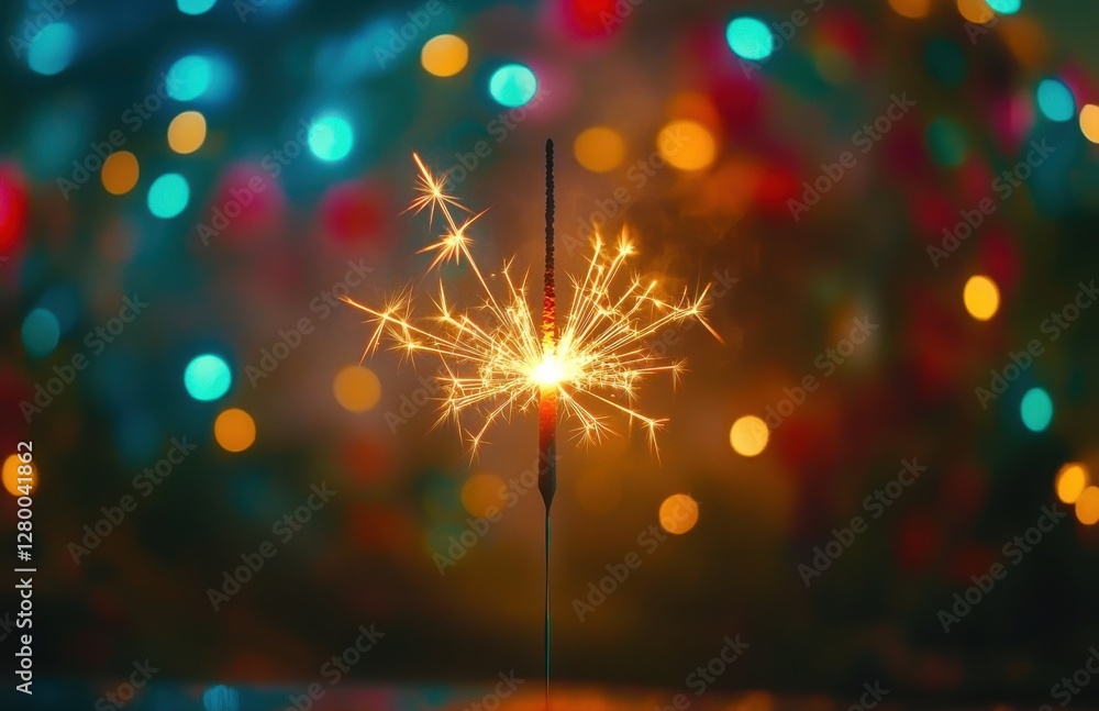 Poster sparkler glowing brightly against a colorful bokeh background creating a festive atmosphere for cele