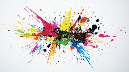 Centralized Multi-Colored Paint Splatter on White Background