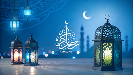 Reflect Islamic art and the spirit of Ramadan, elements suggest a religious or festive occasion and...