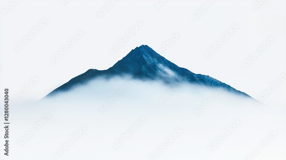 Poster burnout recovery meditation concepts. mountain peak emerging from a blanket of clouds.