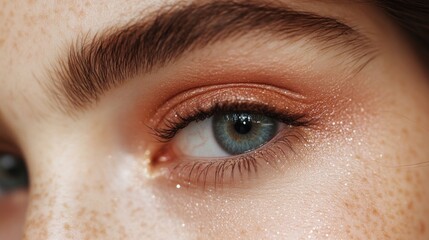 Obraz premium Close-Up of Woman's Eye with Makeup and Freckles