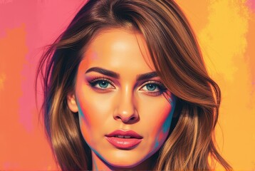 Fototapeta premium Vibrant studio portrait of a woman against a colorful background