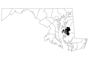 Map of Talbot County in Maryland state on white background. single County map highlighted by black colour on Maryland map. UNITED STATES, US