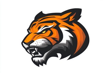 Fototapeta premium Fierce Tiger Head Roaring in Profile View