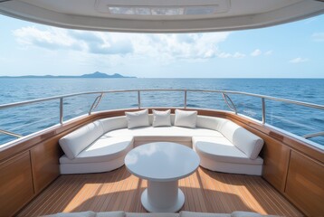 Obraz premium Relaxation concept luxurious yacht interior with scenic sea views