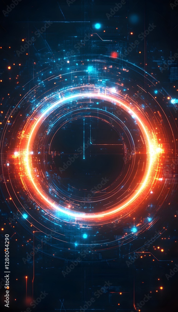 Poster futuristic digital abstract with glowing circles and data points