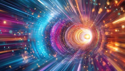 Colorful, abstract, speed tunnel, glowing particles