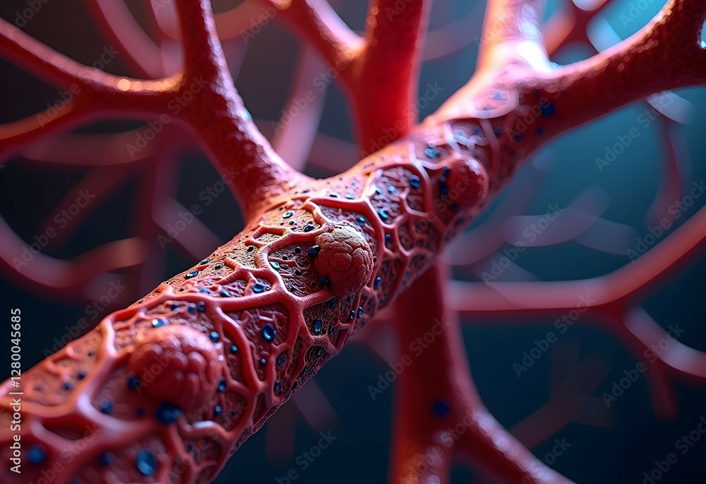 Poster microscopic view: intricate network of cells, revealing a complex biological structure with vibrant 
