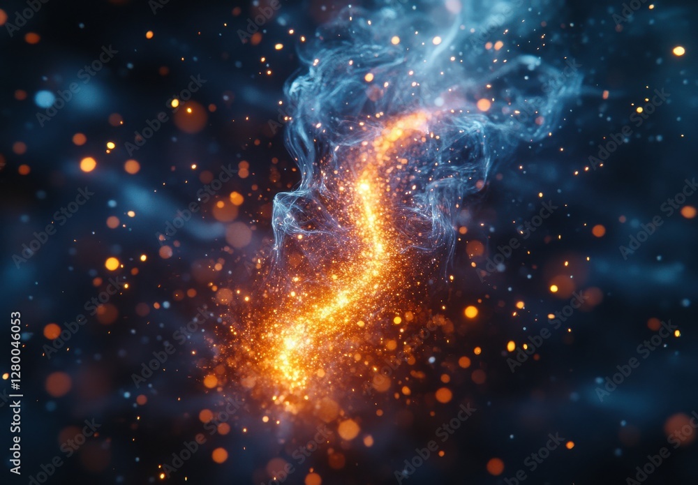 Poster swirling sparks and misty smoke create a magical and enchanting background with glowing particles an