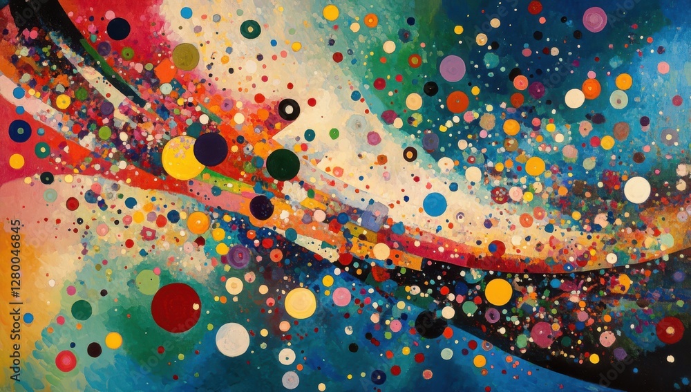 Poster vibrant abstract composition of colorful circles and dynamic shapes on a multicolored background