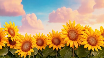 Obraz premium Sunflowers at Sunset: A Captivating Summer Landscape of Golden Hues and Peaceful Serenity