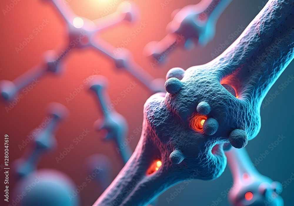Poster microscopic view of a neural synapse, glowing with vibrant energy. a mesmerizing exploration of the 