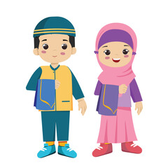 Muslim Kids Umar and Fairuz Holding sajada for Tarawih Prayer