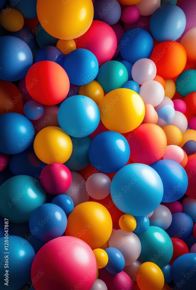 Poster vibrant array of colorful spheres in various sizes creating a playful atmosphere and a joyful backgr