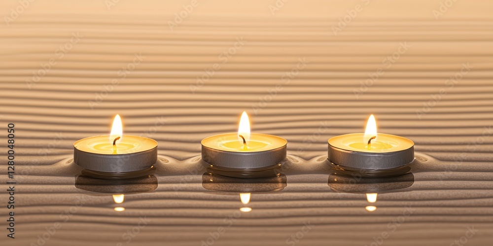 Poster burnout recovery meditation concepts. three floating candles illuminating a serene water surface.