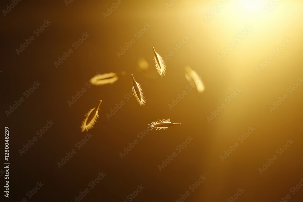 Poster burnout recovery meditation concepts. glowing particles illuminated by warm sunlight in a soft backg