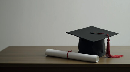 Graduation cap and diploma symbolize academic achievement and future aspirations.
