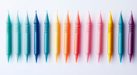 Vibrant Collection of Colorful Crayons Arranged in a Harmonious Linear Pattern on a Clean Background for Creative Projects and Artistic Inspirations