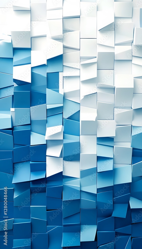 Poster cubes in shades of blue and white creating a pattern