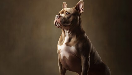 American bully dog is sitting and looking to the side