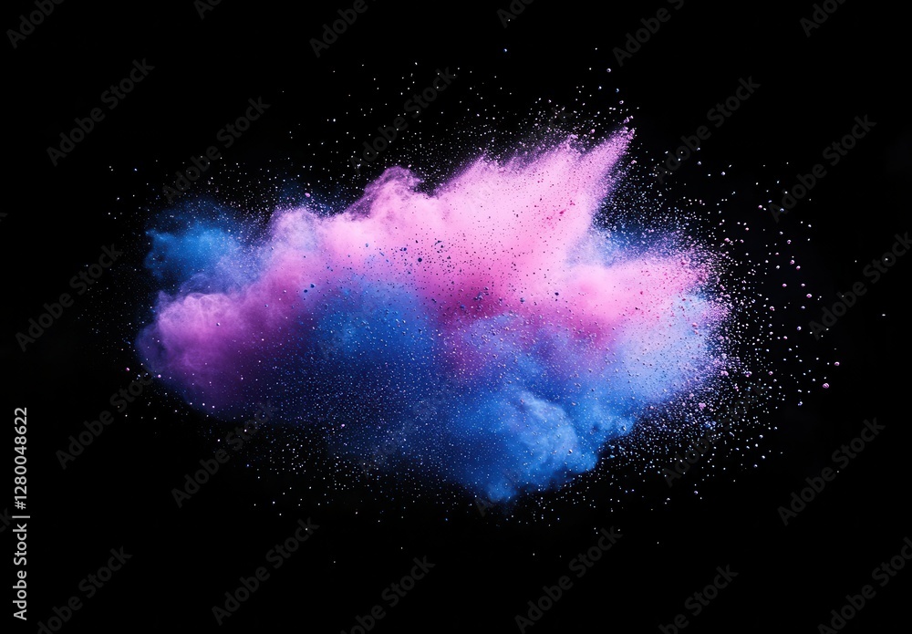 Aufkleber vibrant colorful cloud of dust and pigment exploding against dark background, abstract art creation 