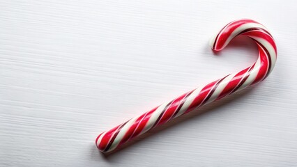 Fototapeta premium Colorful candy cane lying on a white background with red and white stripes