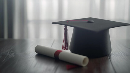 Graduation cap and diploma symbolize academic achievement and future aspirations.