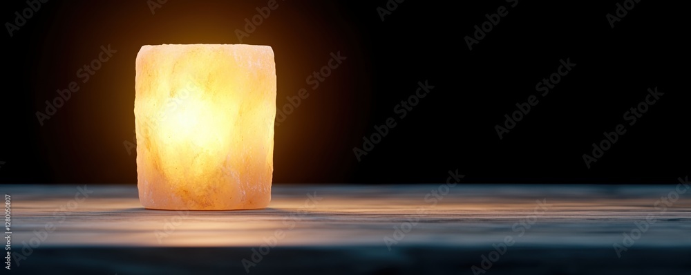Poster burnout recovery meditation concepts. glowing salt lamp on a dark background creating a warm ambianc