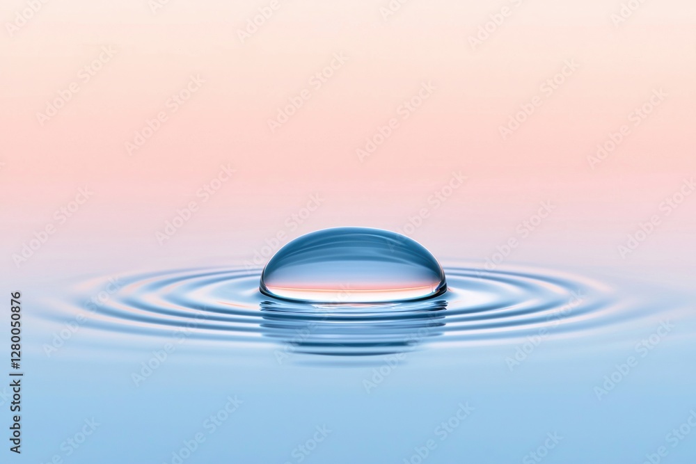 Poster burnout recovery meditation concepts. droplet resting on water surface with soft pastel background.