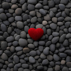 Obraz premium red heart shape on dark pebbles creates striking contrast
