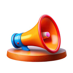 Colorful Megaphone on Wooden Base for Announcement Purposes