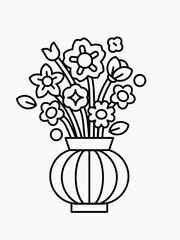 Flower in Vase Coloring Page Vector