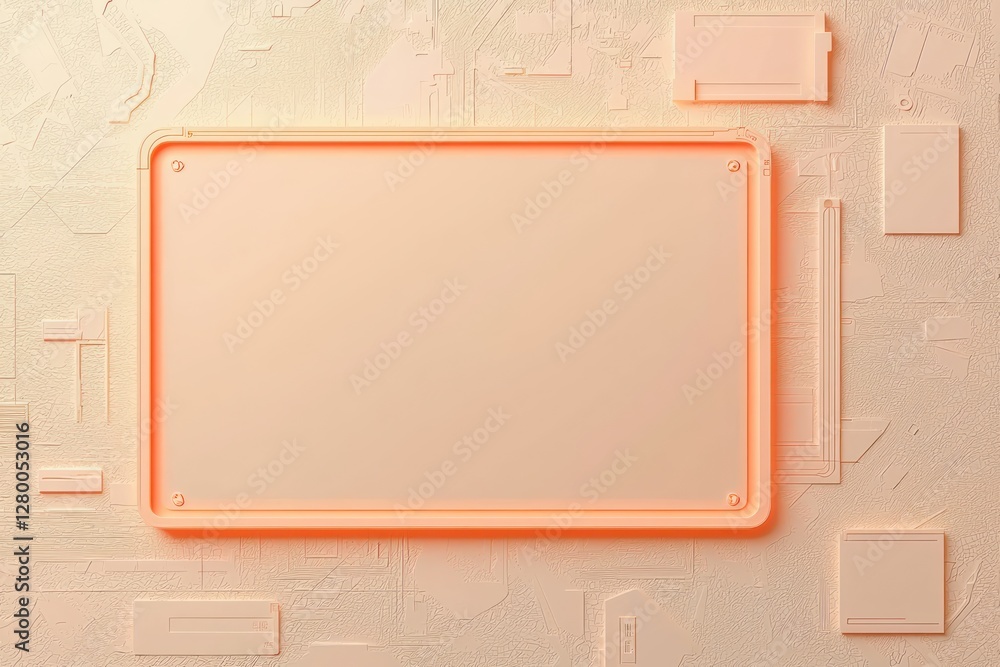 Poster minimalist 3d wireframe mock-up with soft peach borders, set against a textured gradient, provides a